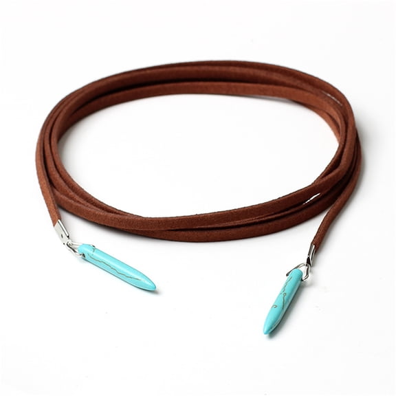 Fashion Choker Brown Black Leather Choker Necklace Natural Turquoise Charm Vintage Chain Necklace Women Jewelry Gift
