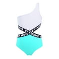 thumbnail image 5 of YIZYIF Girls 2Pcs Swimsuit One Shoulder Criss Cross Waistline Swimming Bodysuit with Shorts for Pool Swimming Lake Green 16, 5 of 7