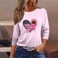 thumbnail image 6 of Nfurl Breast Cancer Awarenees Shirts for Women Cute Ribbon Graphic Tees Flower Flag Printed T-shirts Casual Crewneck 3/4 Sleeve Tshirt Gifts for Survivors Pink L, 6 of 6