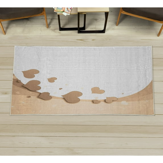 Love Decorative Rug, Valentines Day Romance Art with Hearts Stars Wedding Happiness Theme, Quality Carpet for Bedroom Dorm and Living Room, 6 Sizes, Almond Ivory, by Ambesonne