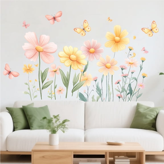 Flowers Decals Butterfly Wall Stickers Kids Bedroom Living Room Nursery Removable Decorations Vinyl Peel and Stick 23.6"x35"
