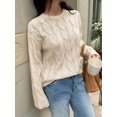 thumbnail image 6 of Women Long Sleeve Sweater Fall Ribbed Knit Pullover Loose Crewneck Cable Sweater Jumper Tops Apricot S, 6 of 7