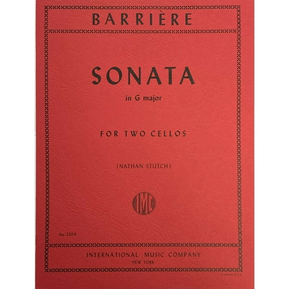 Barriere, J - Sonata In G Major for Two Cellos - Arranged by Stutch - (IMC # 2209)