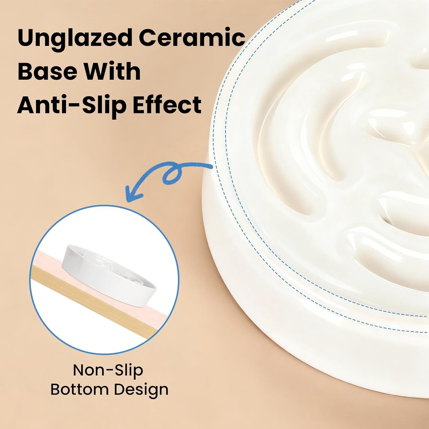 Ceramic Slow Feeder Dog Bowls,2.0 Cups Slow Feeder for Medium Breed,Puzzle Dog Food Bowl to Slow Down Eating, Anti-Gulping, Stop Bloat,Preventing Choking,8in,White