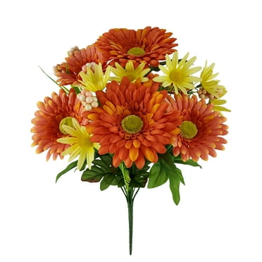 Mainstays 16 inches Indoor Artificial Gerbera Daisy Bush, Orange Color.
