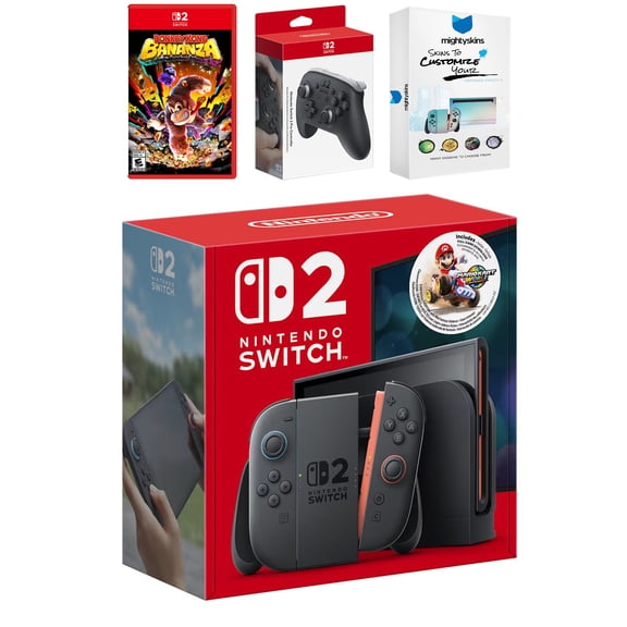 Nintendo Switch 2 Mario Kart World Bundle with Donkey Kong Bonanza, Pro Controller and MightySkins Code Bundle