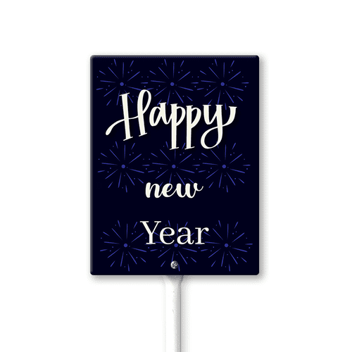 Eveokoki Happy New Year Fireworks Sign With Stake Sturdy Aluminum Yard Sign 8x12inch Welcome New Year Garden Signs Holiday Winter House Outdoor Outside Decorations