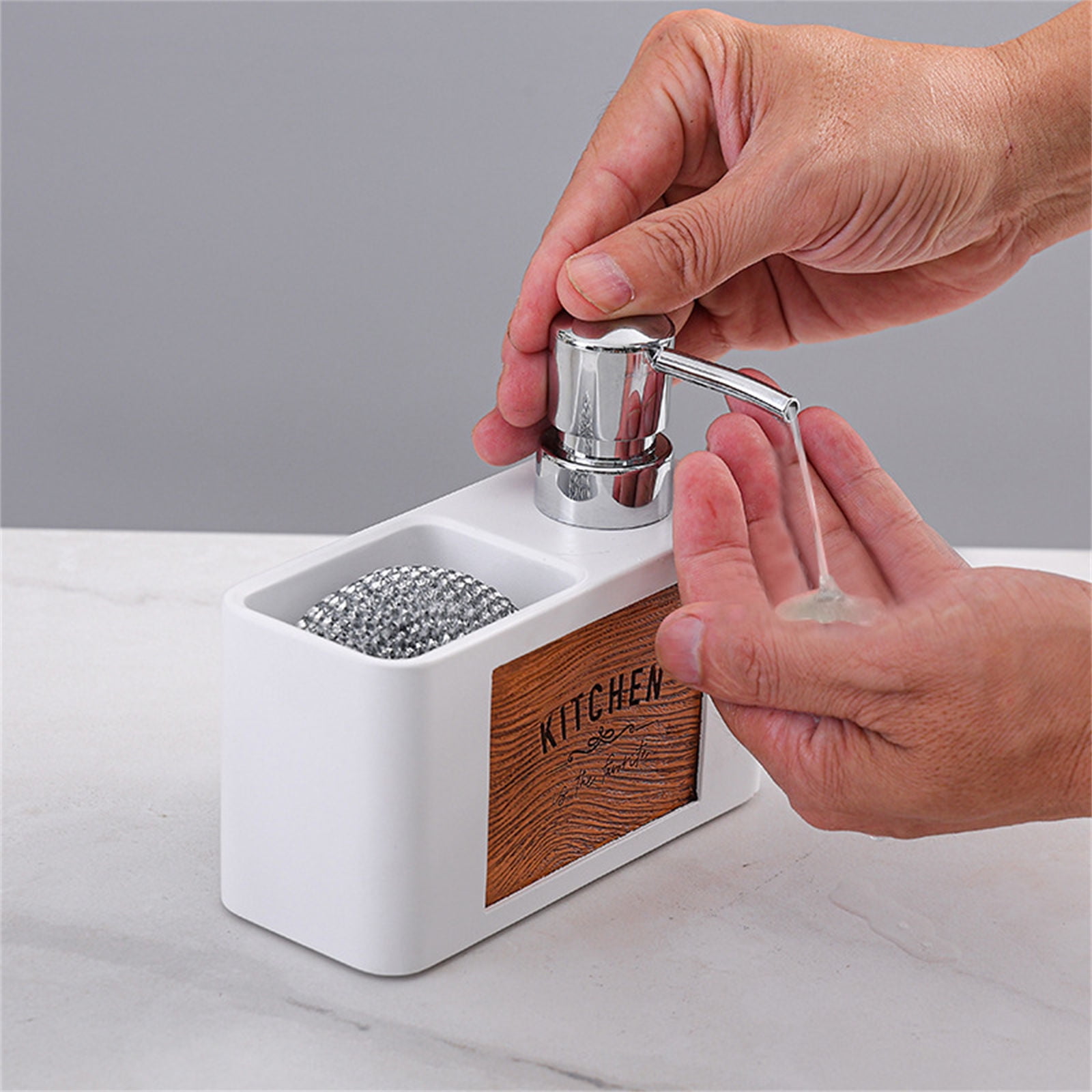 Kitchen Dish Soap Dispenser with Sponge Holder,2in1 Countertop Dishwashing Soap Pumps Dispenser Set for Kitchen Sink