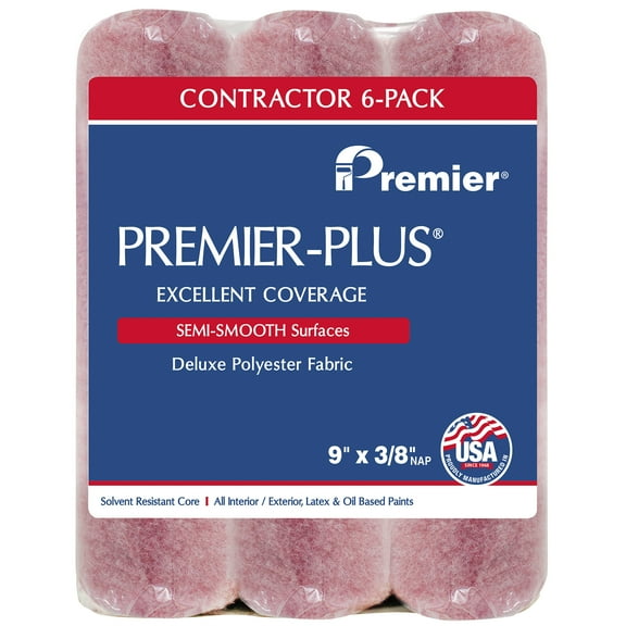 Premier Paint Roller 9" x 3/8" Premier Plus Deluxe Polyester Painting Roller Covers 6-Pack