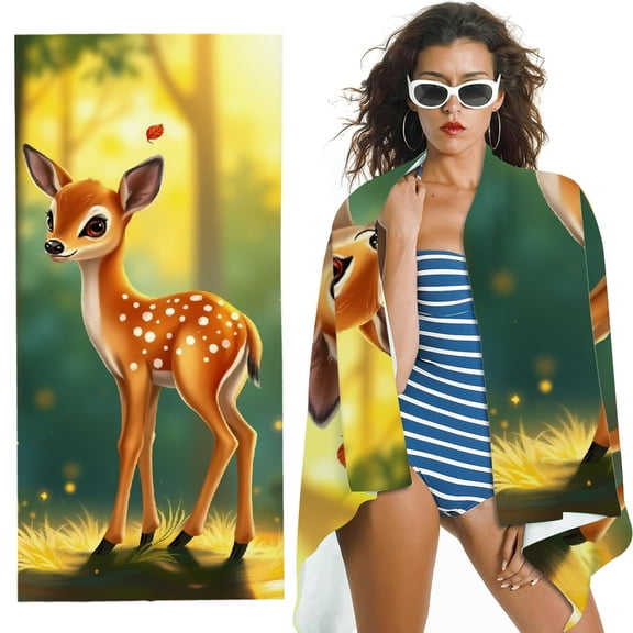 RKSupls Deer Microfiber Beach Towel, Extra Large Quick Dry Lightweight Towel for Travel Swimming Camping, Soft Super Absorbent- 30x60 in