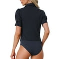 thumbnail image 3 of INSPIRE CHIC Women's Button Up Bodysuit One-Piece Short Sleeve Work Shirt Blouse XS Navy Blue, 3 of 6