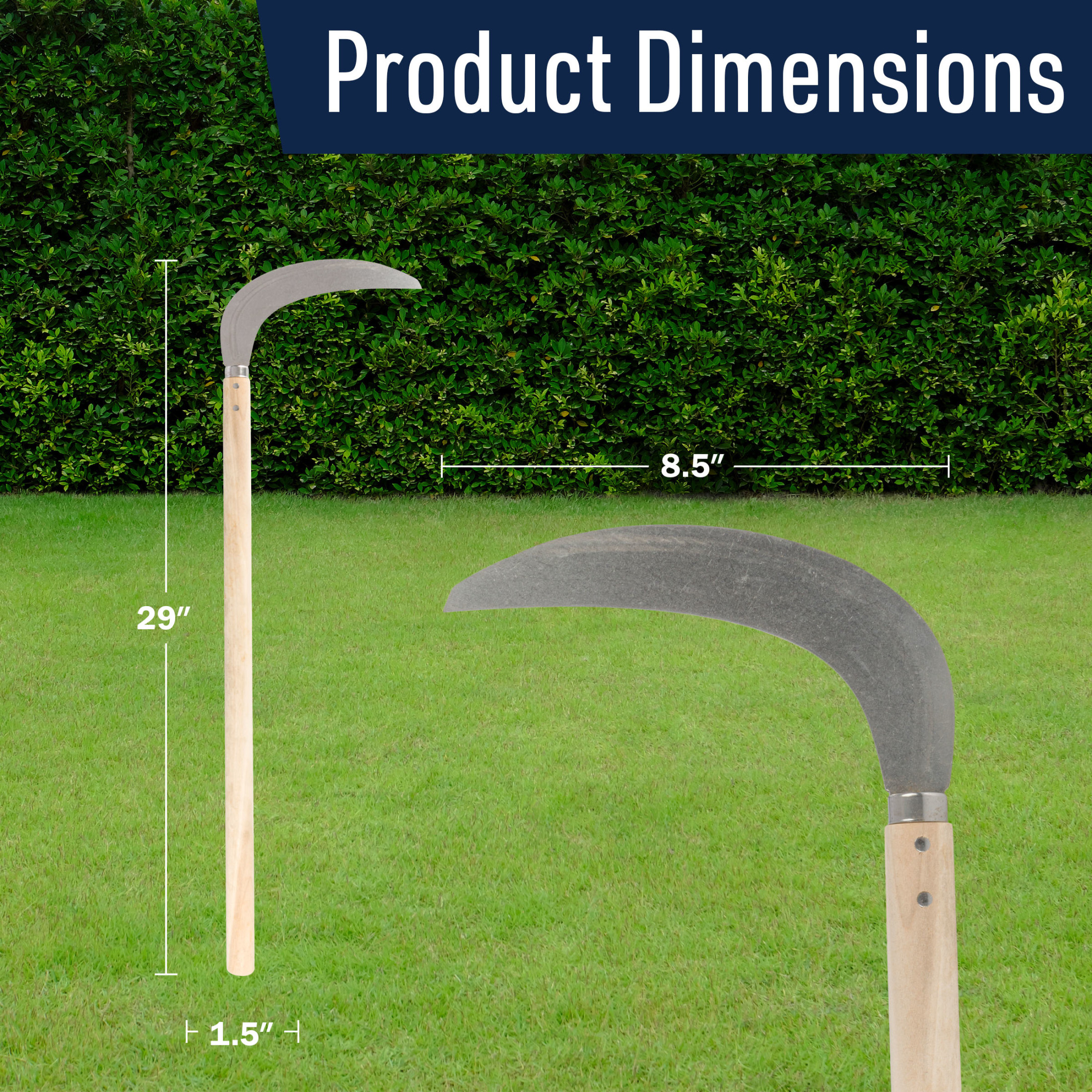Kings County Tools Japanese Weeding Sickle Knife - 29” Long Handled Hand Sickle Garden Tool