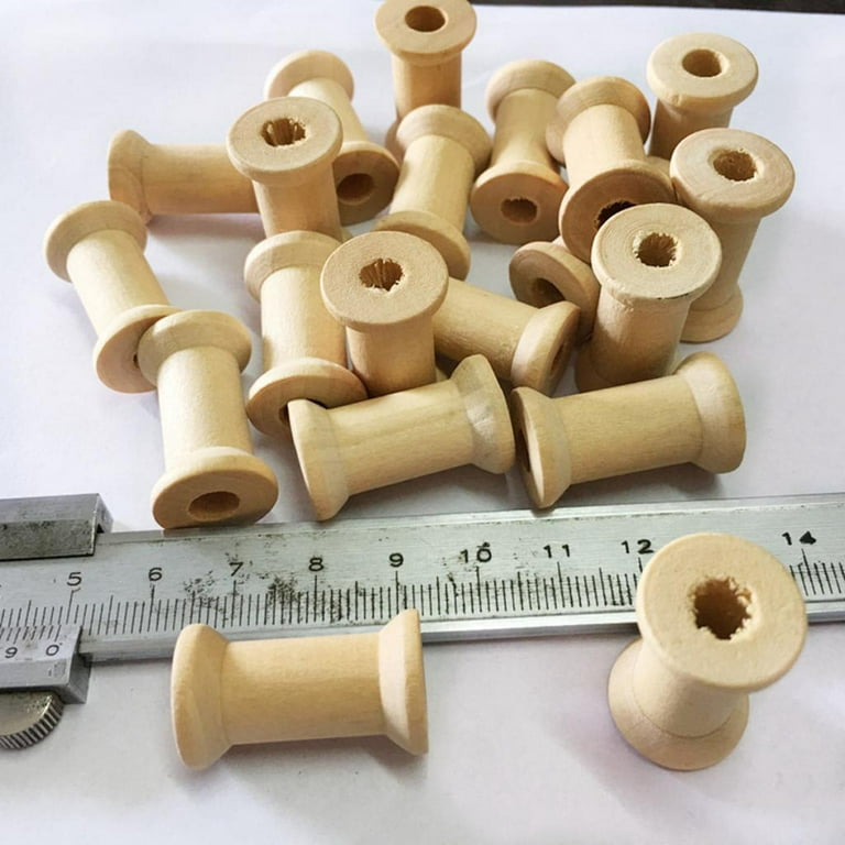 20 Pieces 16mm x 27mm Wooden Empty Thread Spools Bobbins for Floss Embroider Sewing Thread Ribbon Fishing Line Organization Natural, Size: 27 mm x 16