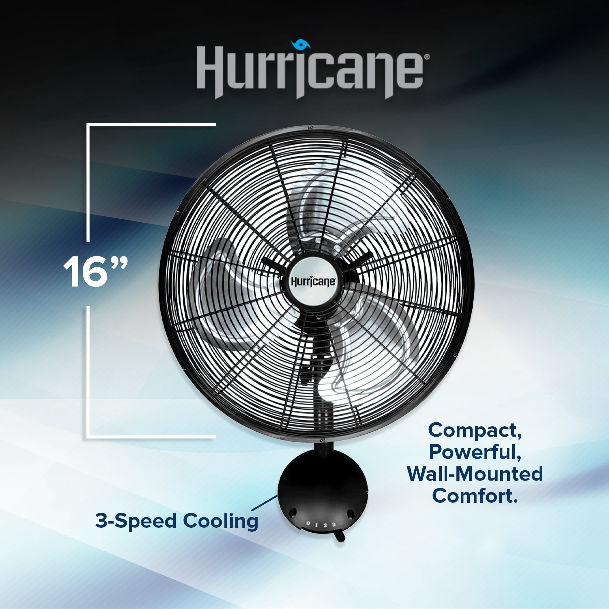 Hurricane 16" Pro High Velocity Oscillating Metal Wall Mount Fan with 3-Speed Cooling