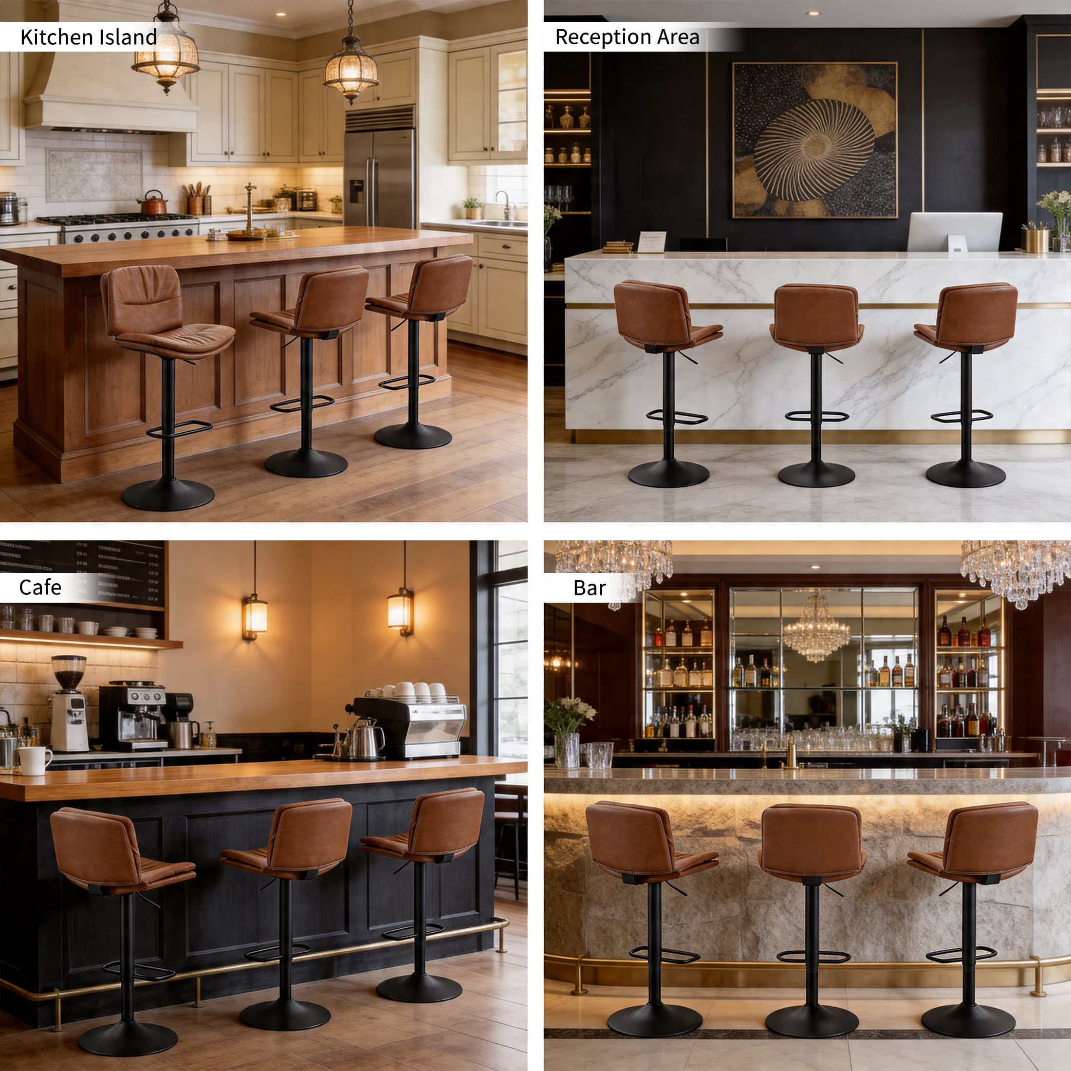 FIRAVOE Swivel Bar Stools Set of 3 (Double-Layer Upholstered) Adjustable Bar Stools (24"-32"), PU Leather Modern Barstools with Back for Bar, Kitchen, Dining Room, Brown