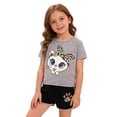 thumbnail image 2 of Laipiong Girls Two Piece Outfits Cute Big Eyed Cat Print Summer Casual Top And Shorts For Toddlers And Kids Grey 2-3, 2 of 9