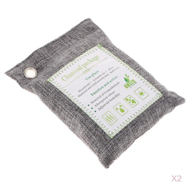 Paquete De 2 Bolsas De Eliminador De Olores De Bambú, 500 G, Bolsa De Purificación De Carbón Vegetal De Bambú Natural, Eliminadores De kusrkot Ambientador de carbón de bambú