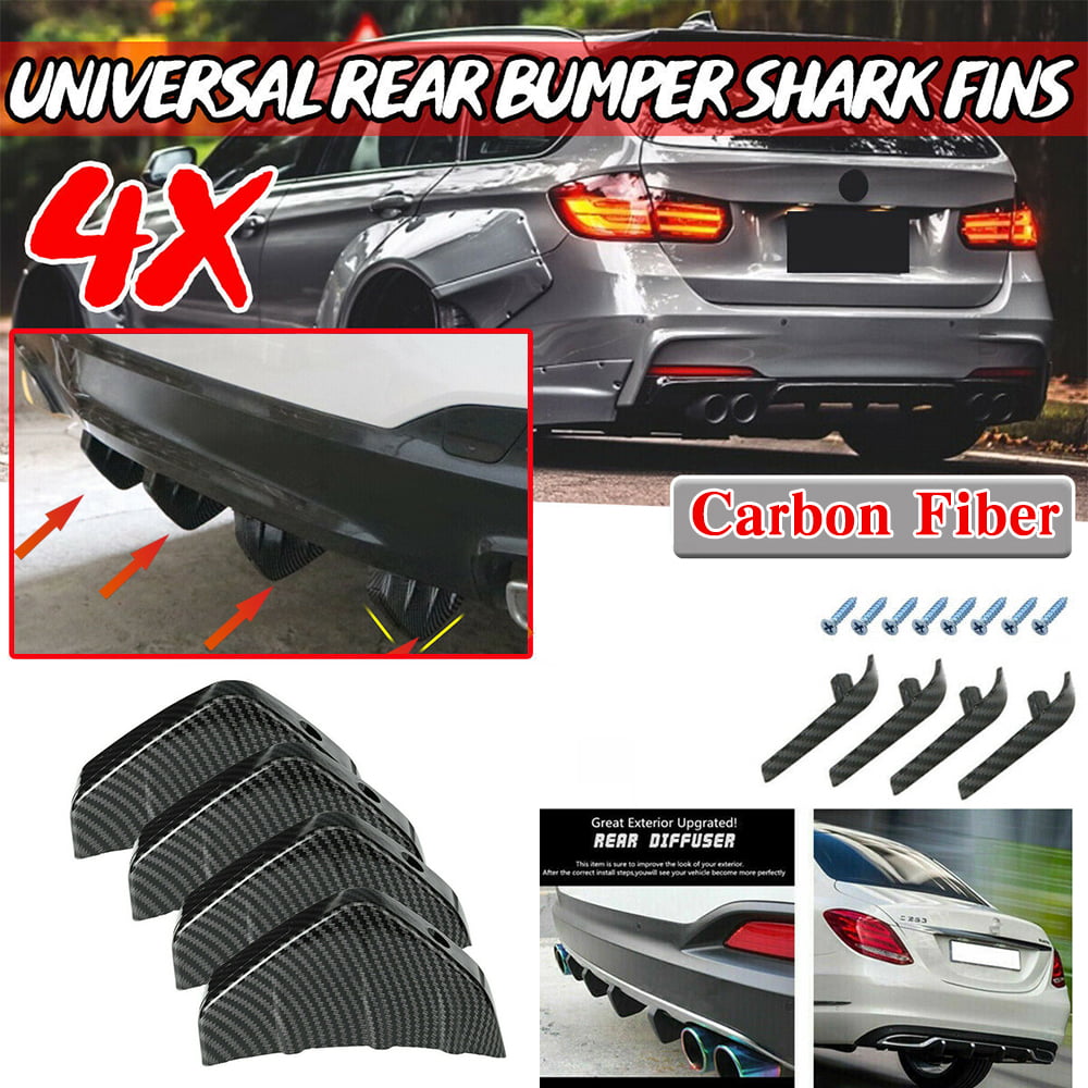 4Pcs Car Rear Bumper Lip Diffuser Shark Fin 3 Wing Spoiler Protector Universal 
