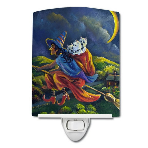 Caroline's Treasures PPP3139CNL Westie Halloween Witch Ceramic Night Light, 6x4x3", multicolor