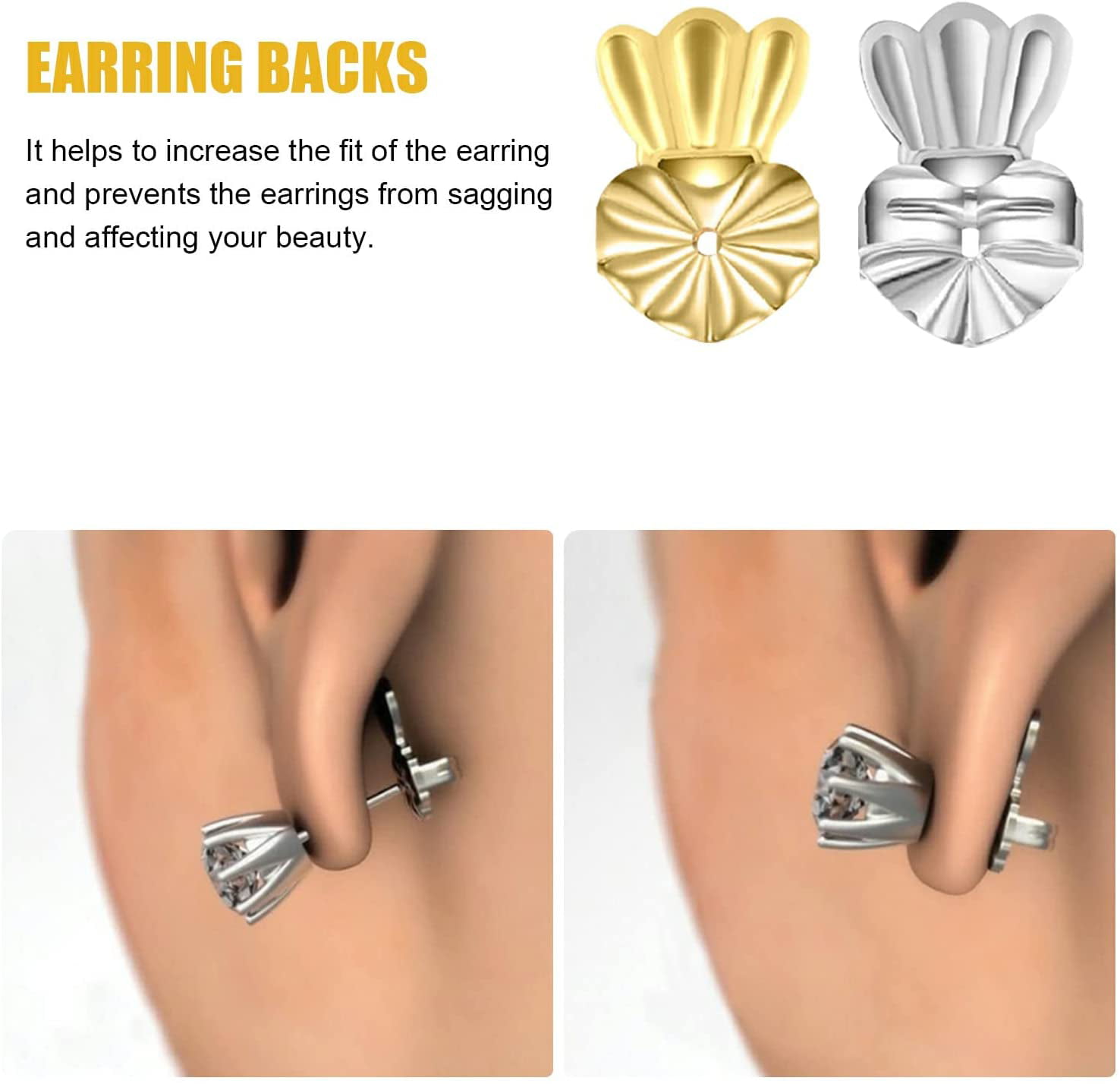 DELECOE Earring Lifters Hypoallergenic Earring Backs for Droopy Ears Adjustable 14K Gold Plated Secure Earring Backs Repacements