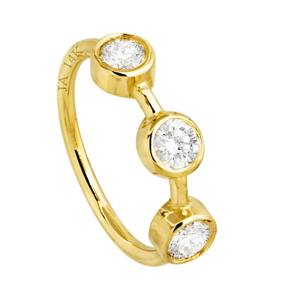 Solid 20G 14Kt Yellow Gold Bezel Set 3-STONE Moissanite Nose Ring - Ear Cartilage Ring - April Birthstone Nose Hoop - 3BZ20MNTYG