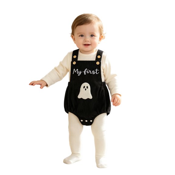 Ruyang Baby Corduroy Sleeveless Overall Romper Ghost Embroidery Dress Up Outfit Infant Boys Girls Adjustable Strap Bubble Overalls