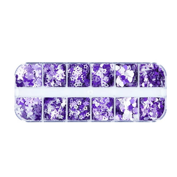 UDIYO 12 Grids Manicure Glitter Safe Portable PET Purple Plum Blossom Fingernail Decoration for Girls