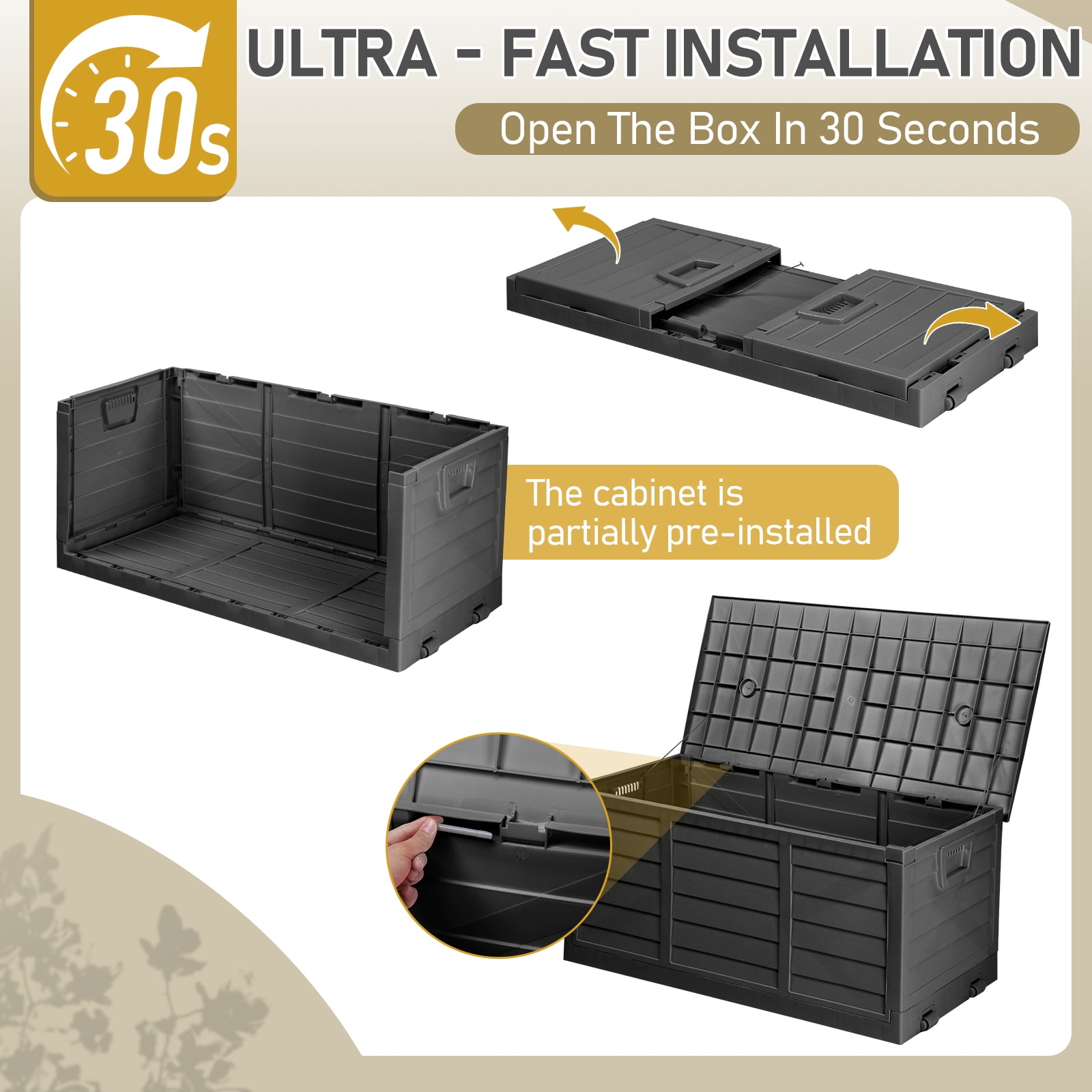 Ktaxon, Storage Deck Box, 75 gal, Black, Collapsible, Space Saving