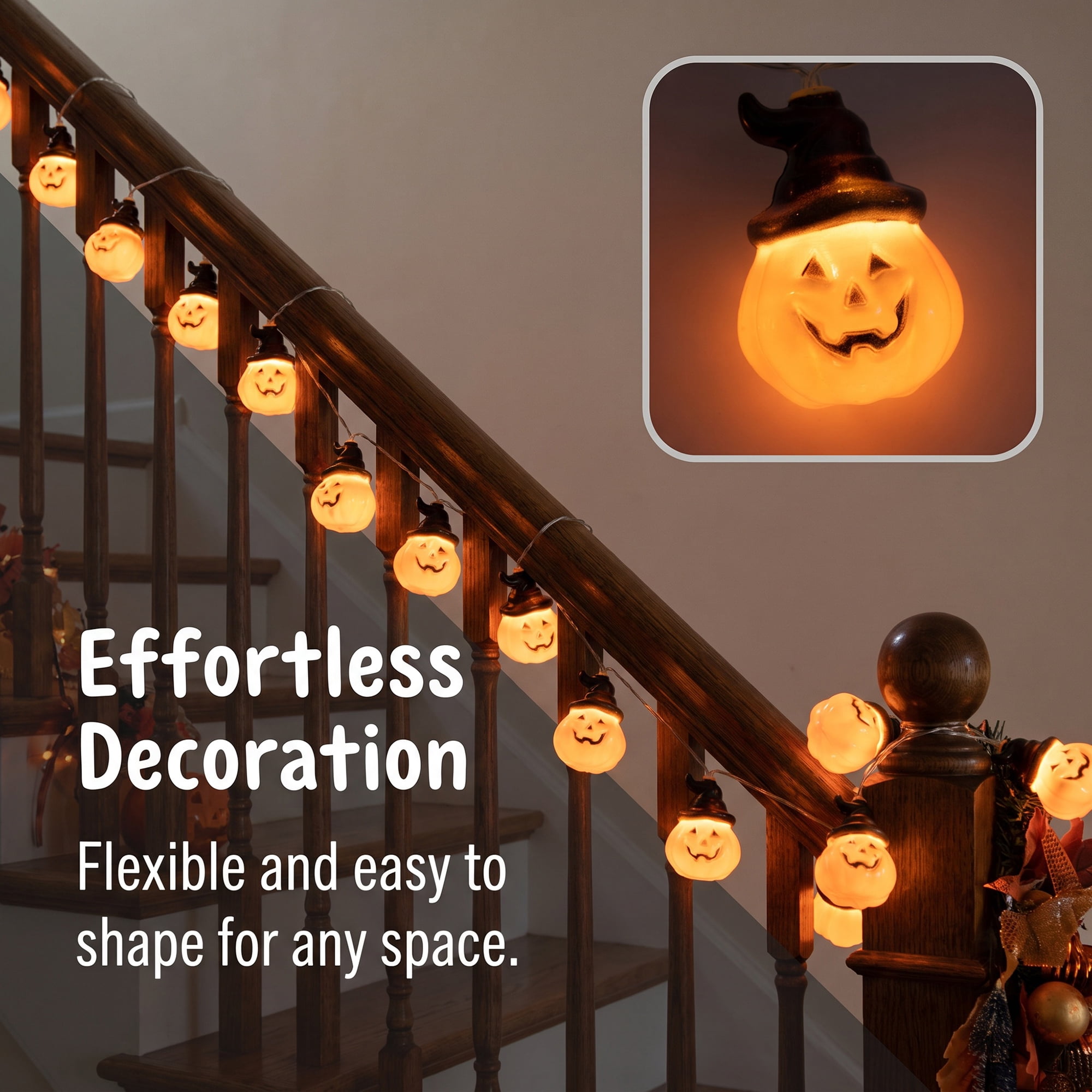 Unique Bargains Halloween Jack-O'-Lantern Fairy Lights 4.9 ft Black Hat Battery Operated