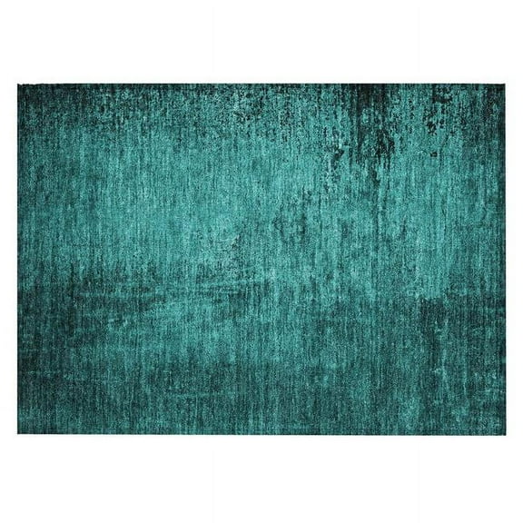 HomeRoots 562731 2 x 3 ft. Teal Abstract Washable Non Skid Indoor Outdoor Rectangle Machine Woven Area Rug