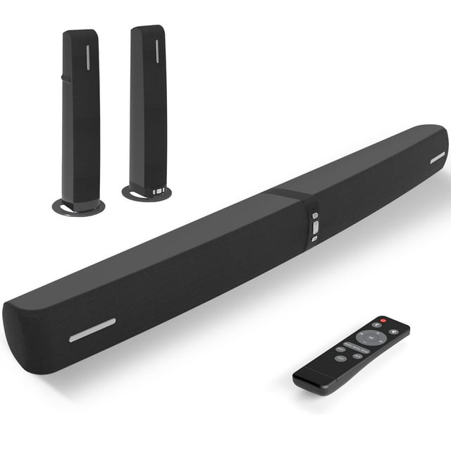 Assistrust Sound Bar for Smart TV,90W Soundbar with Bluetooth/ARC/Optical/AUX Connect, Auto Volume Boost, 3 Customizable Equalizer Modes, 2 in 1 Detachabl