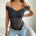 thumbnail image 2 of TANYSU Women's Lace Bodysuits Summer Sleeveless Spaghetti Hollow Out Bodysuit Casual Boho Off-Shoulder Party Wear Solid Color Onesie Soft, 2 of 9