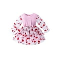 thumbnail image 1 of Gupgi Robe à Manches Longues pour Fille, Imprimé de Cœurs, Tulle en Maille, Robe Trapèze, 1 of 7