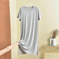thumbnail image 2 of OVAFBAU Womens Nightgown Sleepshirt Pajama Dress Casual Cotton Crew Neck Short Sleeve Slit Loose Loungewear Dress Sleepwear, 2 of 6