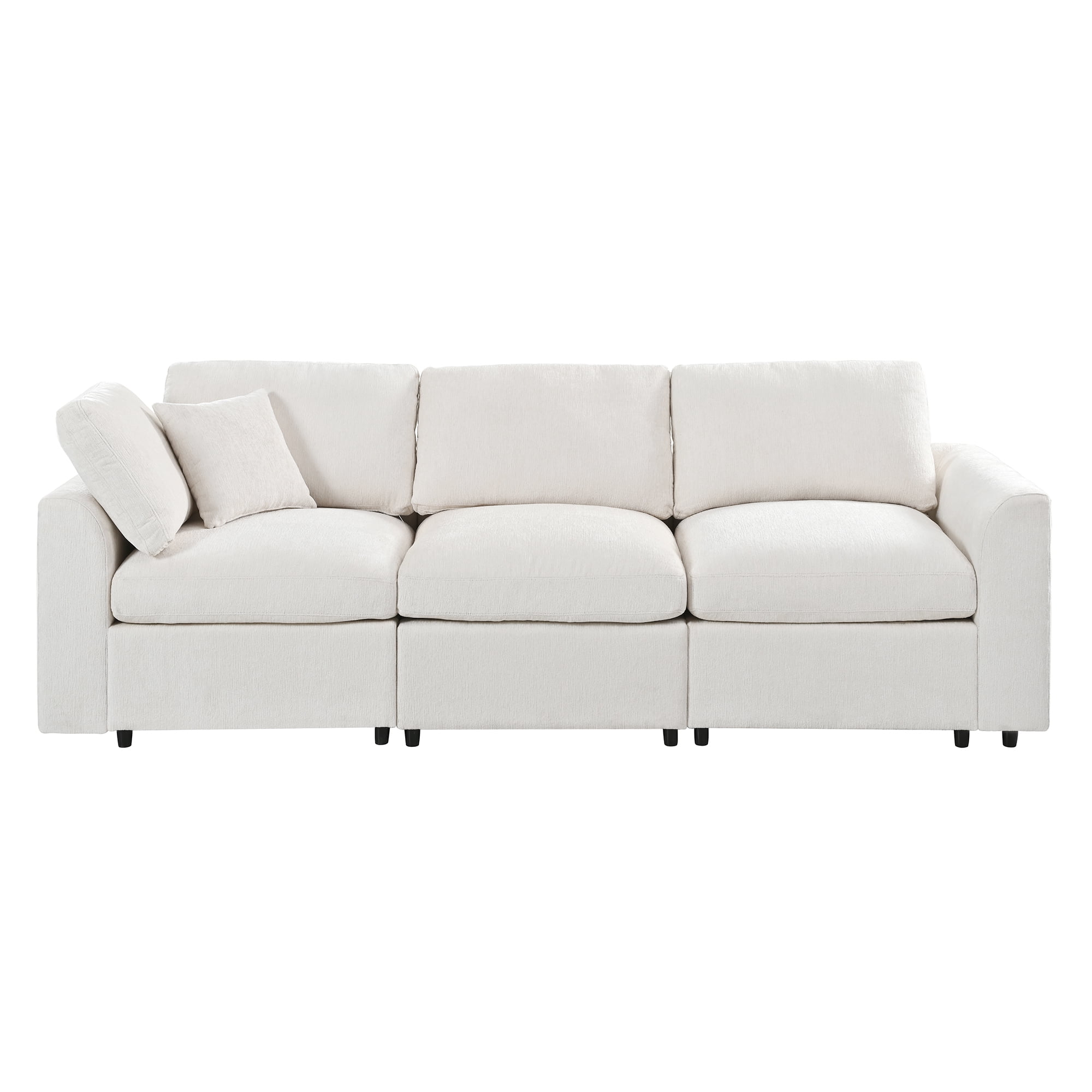 Howcool 101.6"W Modern 3-Seater Modular Sofa,Chenille Upholstered Deep Seating Sofa Couch with Pillows for Living Room,Apartment,Beige