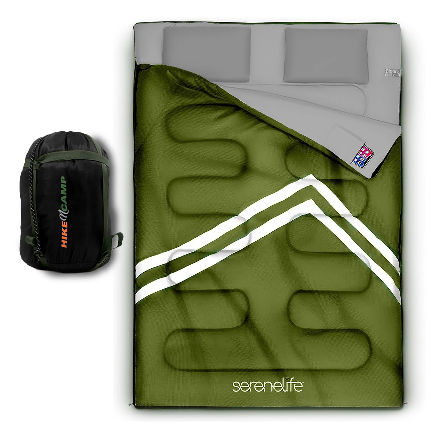 SereneLife SLSBX9 - Double Sleeping Bag with Two Pillows- Lightweight & Waterproof Sleeping Bag for Adults or Teens, For Camping, Backpacking or Hiking, Includes Carrying Bag