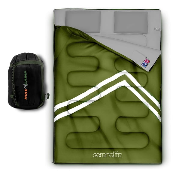 SereneLife SLSBX9 - Double Sleeping Bag with Two Pillows- Lightweight & Waterproof Sleeping Bag for Adults or Teens, For Camping, Backpacking or Hiking, Includes Carrying Bag