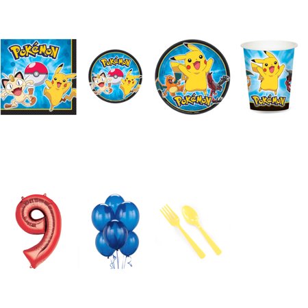 Pokemon Party Supplies Party Pack For 32 With Red #9 Balloon