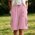 thumbnail image 5 of Qulqfy Biker Cargo Shorts for Women High Waist Wide Leg Baggy Lightweight Drawstring with 4 Pockets Pink Summer Shorts, 5 of 6