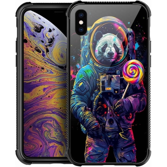 Compatible with iPhone Xs Case, Panda Astronaut Lollipop Case for Men Woman, Anti-Scratch Soft TPU Shockproof Unique Protective Cover Pattern Design