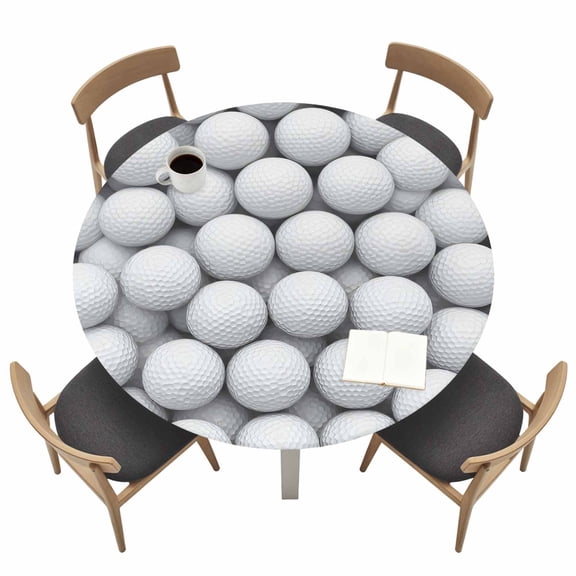 Golf Fitted Tablecloth with Elastic Edged, Round Table Cloth for Dining Table, Modern Geometric Abstract Balls Textured Waterproof Oil Proof Table Cover for Indoor Outdoor 45"-54"