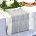 thumbnail image 2 of Coffee Table Runner Woven Stripes Dresser Top Cover Small Dining Table Mat Organic Cotton Rustic Farmhouse Short Cloth Strip For Kitchen Buffet Table Non Slip Ombre Texture Grey / Off White 14"x48”, 2 of 6