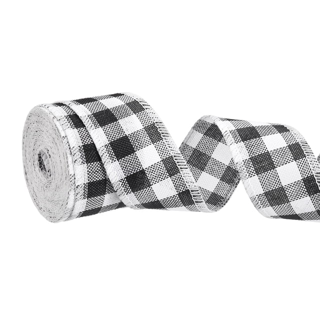 Cinta de Arpillera Uxcell, (1-9/16 Pulgadas x 6.56 Yardas, Negro y Blanco), Cinta con Borde de Alambre, Adecuada para Manualidades y Decoración