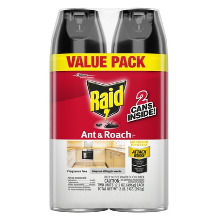 - Raid Ant & Roach Killer, Fragrance Free, 17.5 oz, 2 ct
