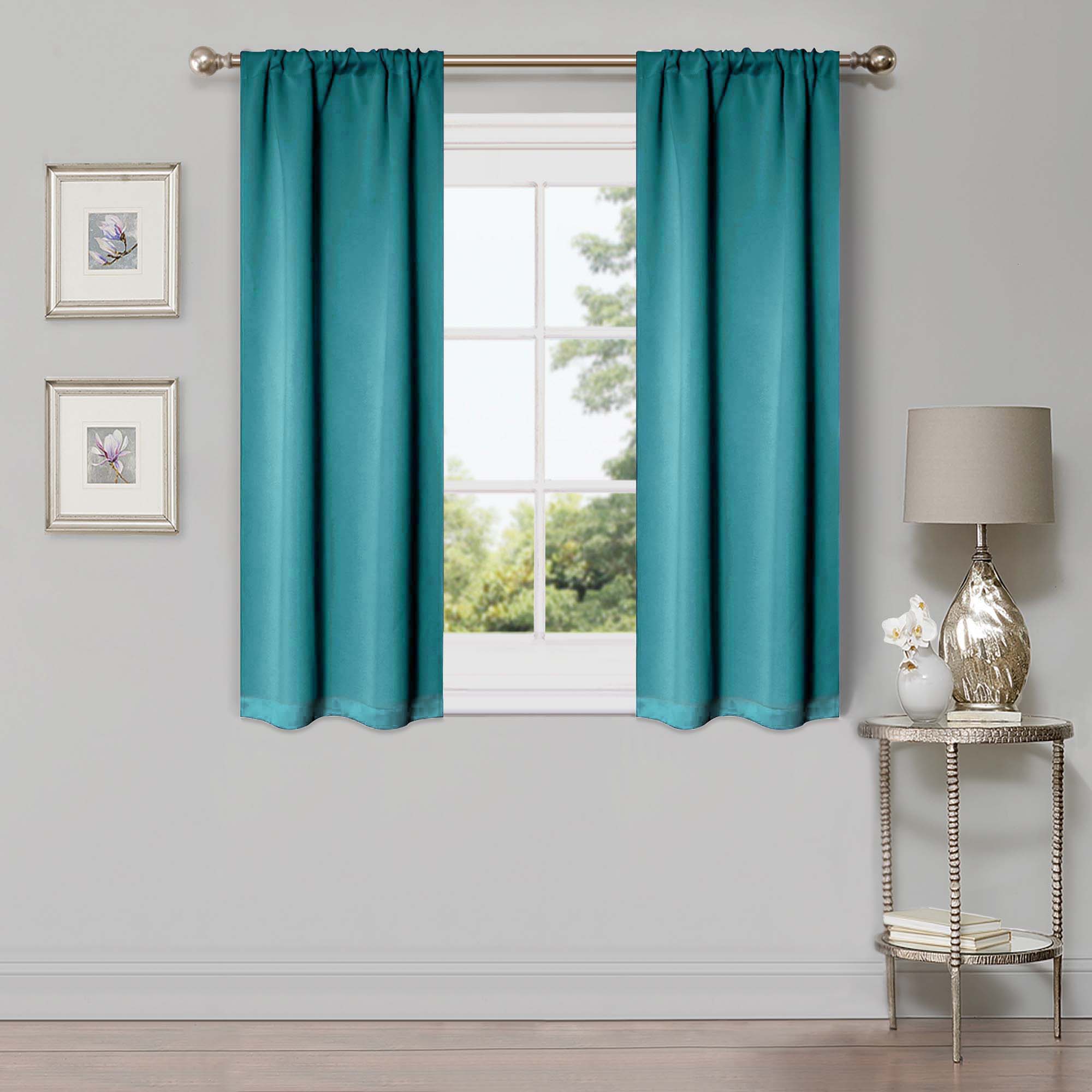 Superior Blackout Solid Light Filtering Rod pocket Curtain Panel Set, 26" x 63", Aqua