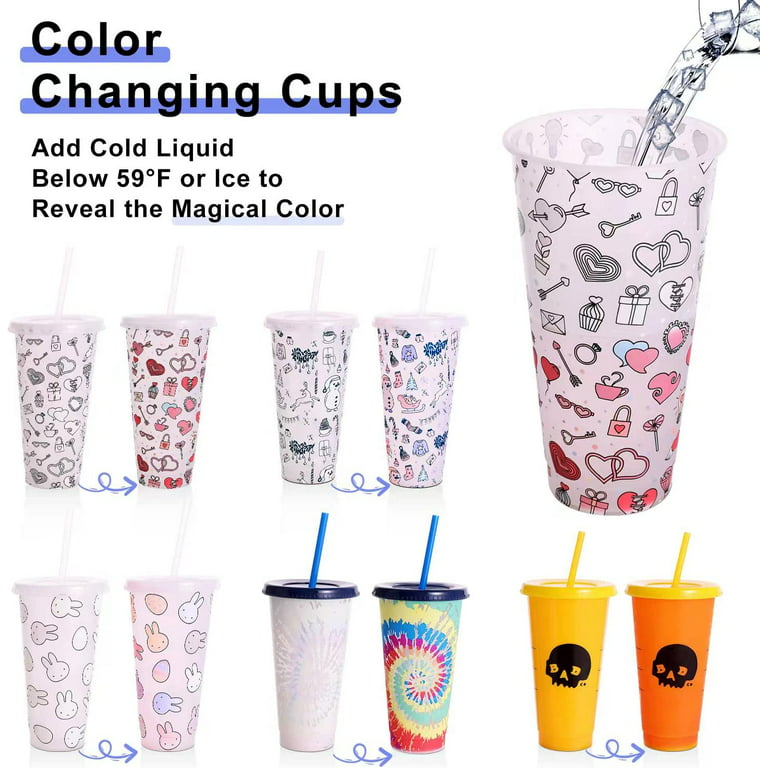 Color Changing Cups with Lids and Straws, 5 Pack 24 oz Plastic Cute Cup  with Lids and Straws Bulk, Kids Reusable Tumblers for Girls Boys Party,  Travel 
