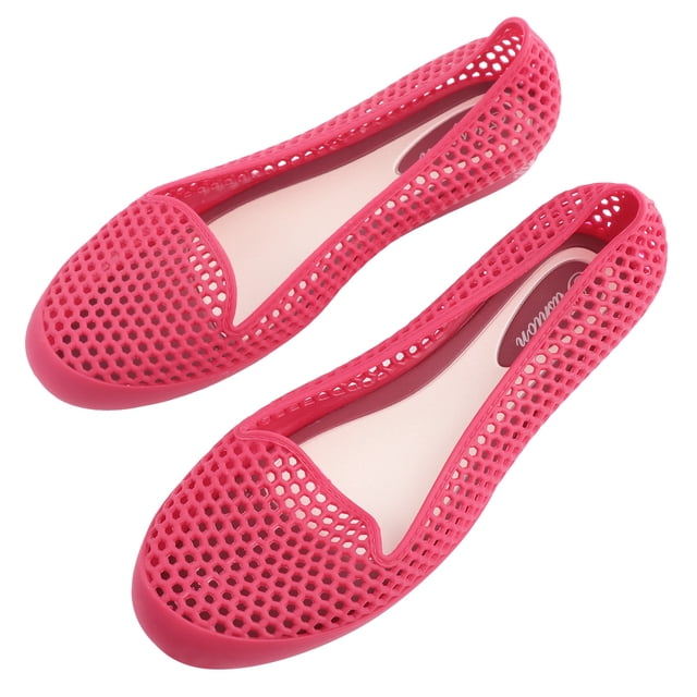 GOOHOCHY Zapatos de playa, transpirables, frescos, duraderos, simples, huecos, de plástico, planos, planos, de ocio para exteriores (rojo, 36 yardas)
