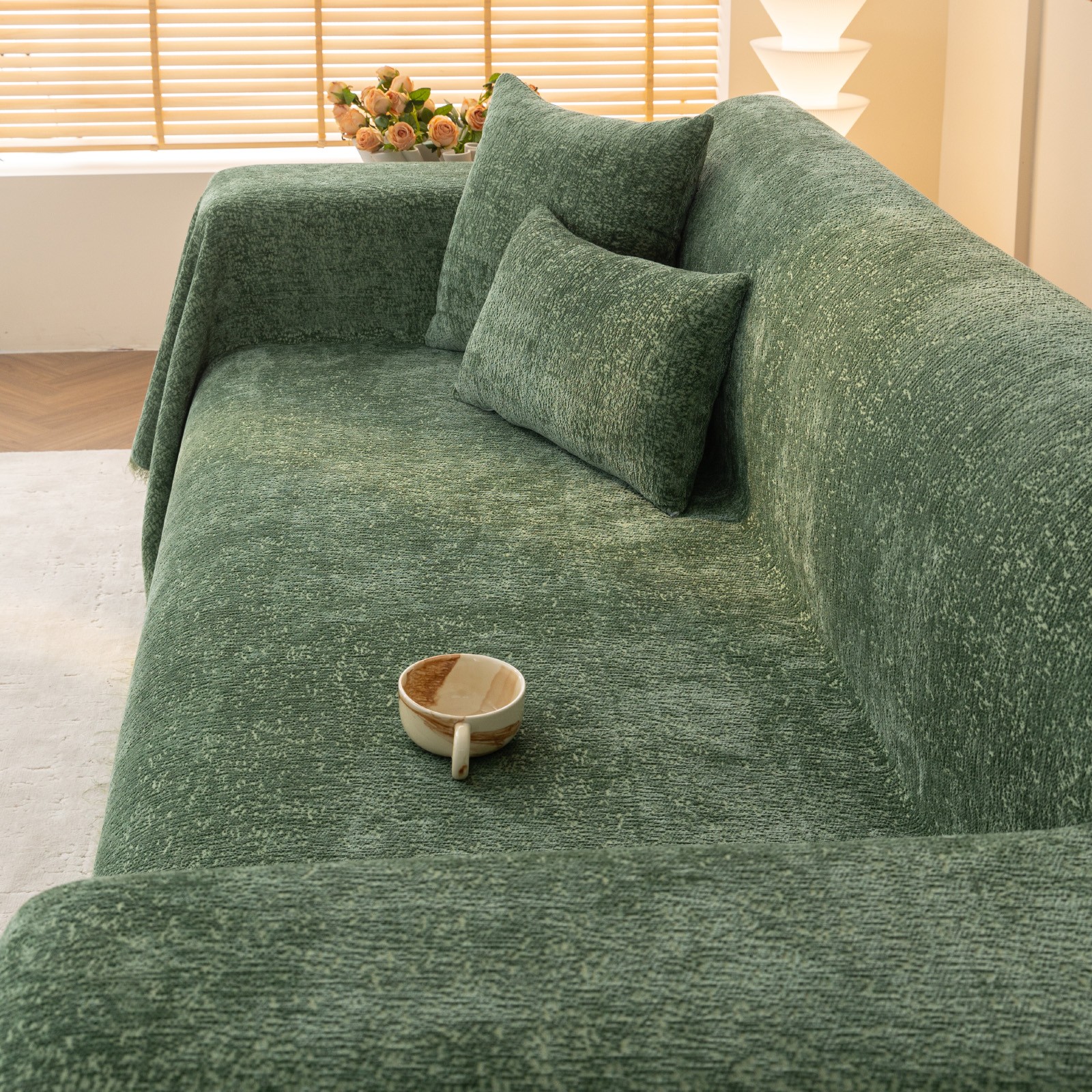 ANMINY Ultra Soft Chenille Couch Cover with Tassels, Machine Washable Multi - Use Sofa Blanket Cover