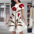 thumbnail image 2 of Red Flowers Elegant Plant Roots Women's Classic Swing Skater Dress Casual Work Party Cocktail Dresses, 2 of 6