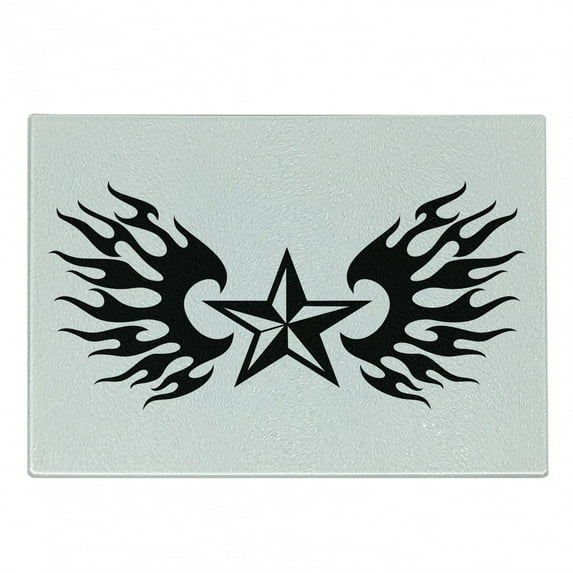 Texas Star Cutting Board, United States of America Themed Star and Silhouette Abstract Design, Decorative Tempered Glass Cutting and Serving Board, Small Size, Black and White, by Ambesonne
